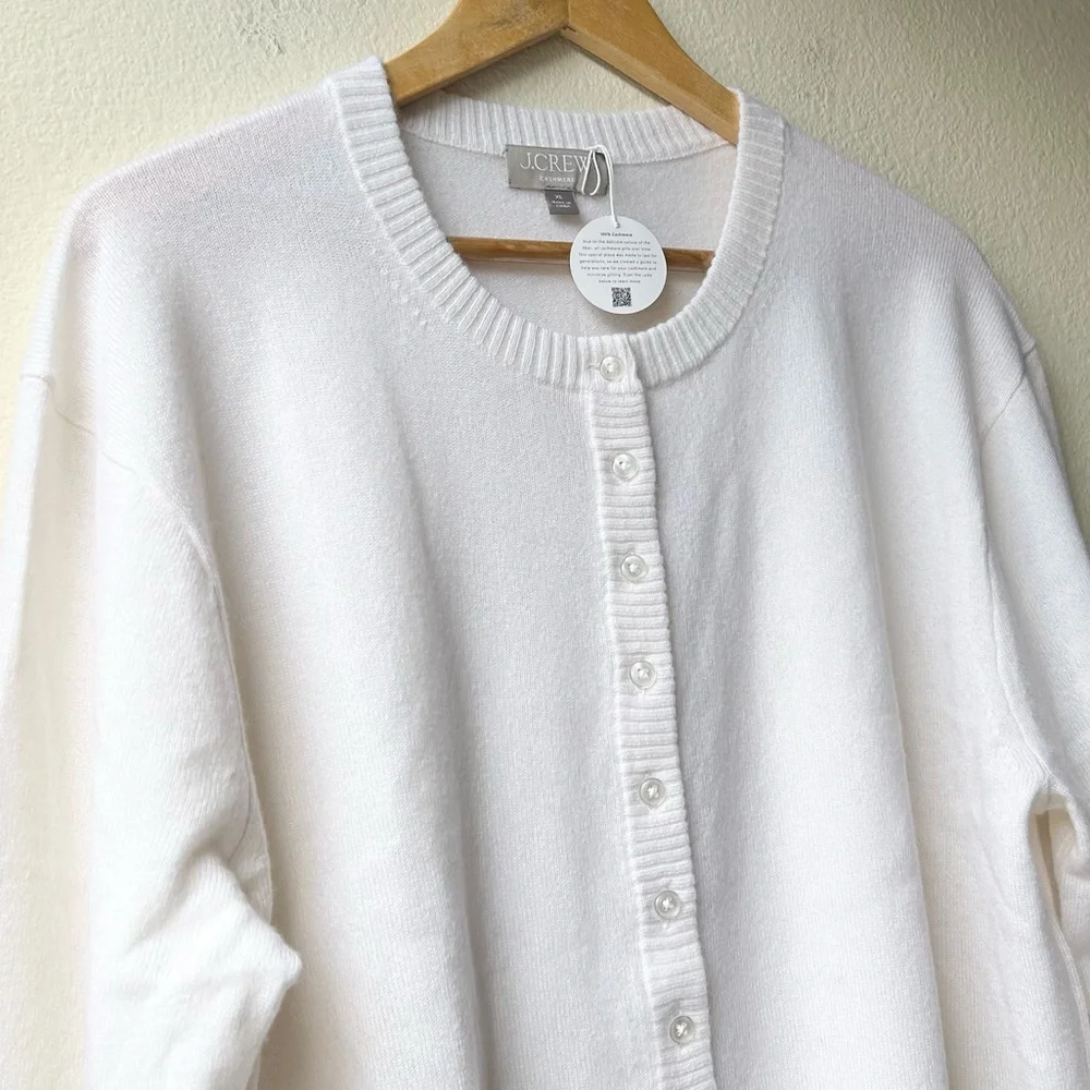 NWOT J. Crew Perfect Cashmere Cardigan in Snow Cream White Sz XL
